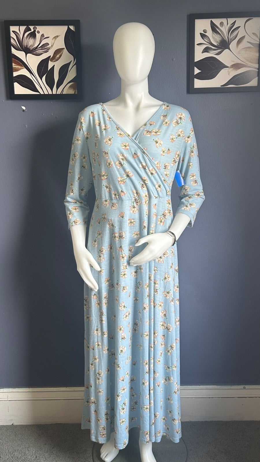 Alphratti 3/4 Sleeve Floral Print Wrap Front Maxi Dress XL