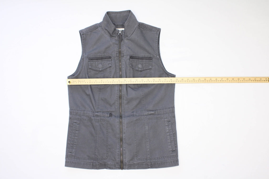 A New Day Women's Medium Dark Grey Canvas Utility Vest Safari Jacket Full Zip