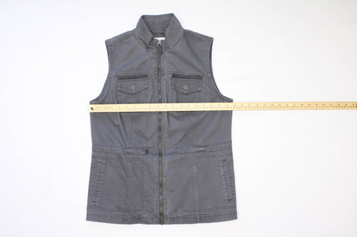 A New Day Women's Medium Dark Grey Canvas Utility Vest Safari Jacket Full Zip