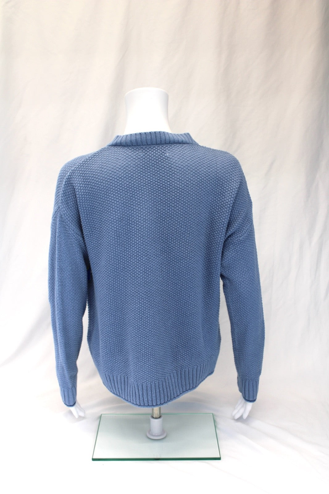 American Eagle Quarter Button Henley Waffle Knit Sweater Blue Women's Size Small