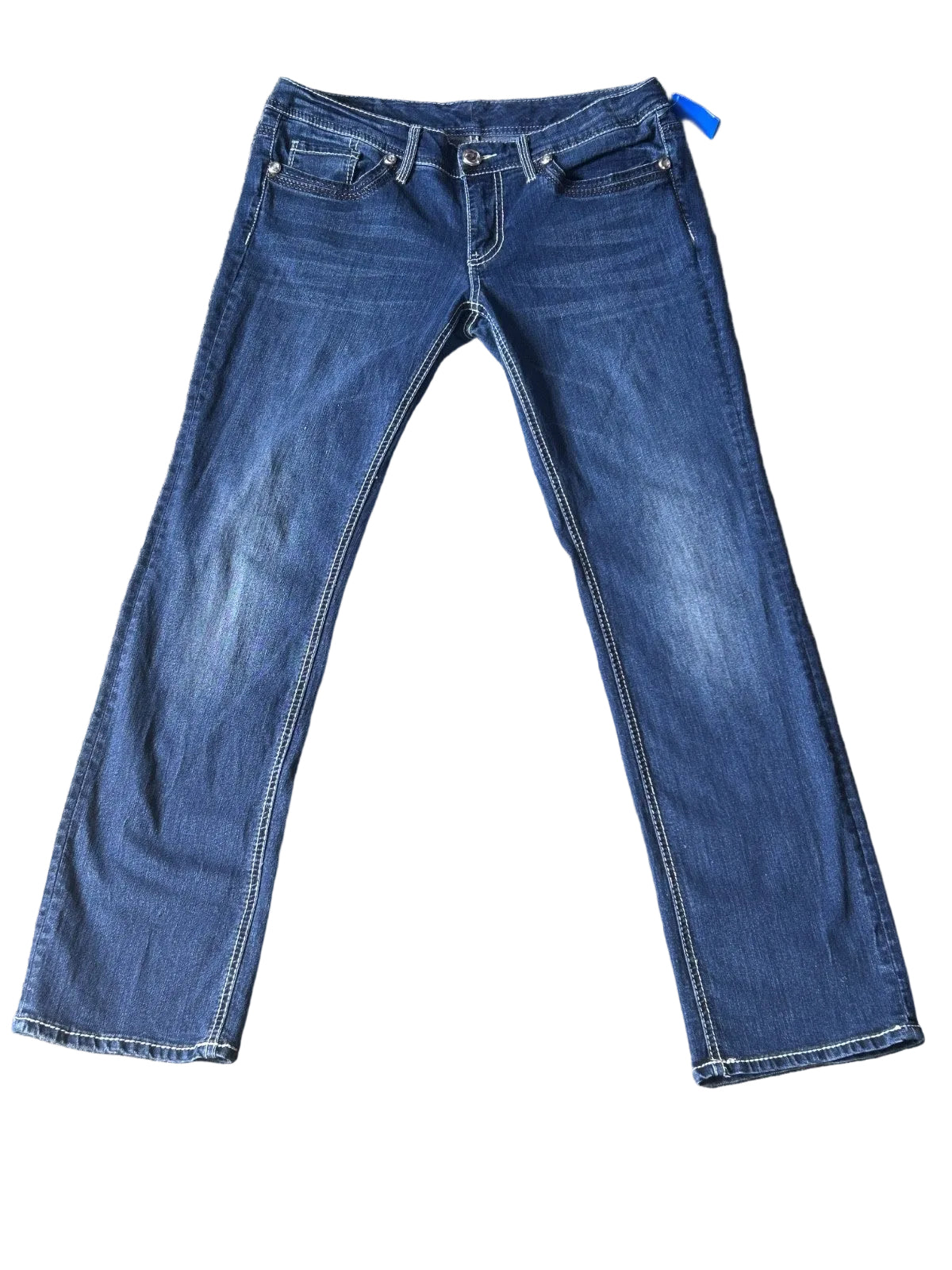 7Seven Straight Denim Jeans Sequenced Pocket Gemstone Dark Wash 10