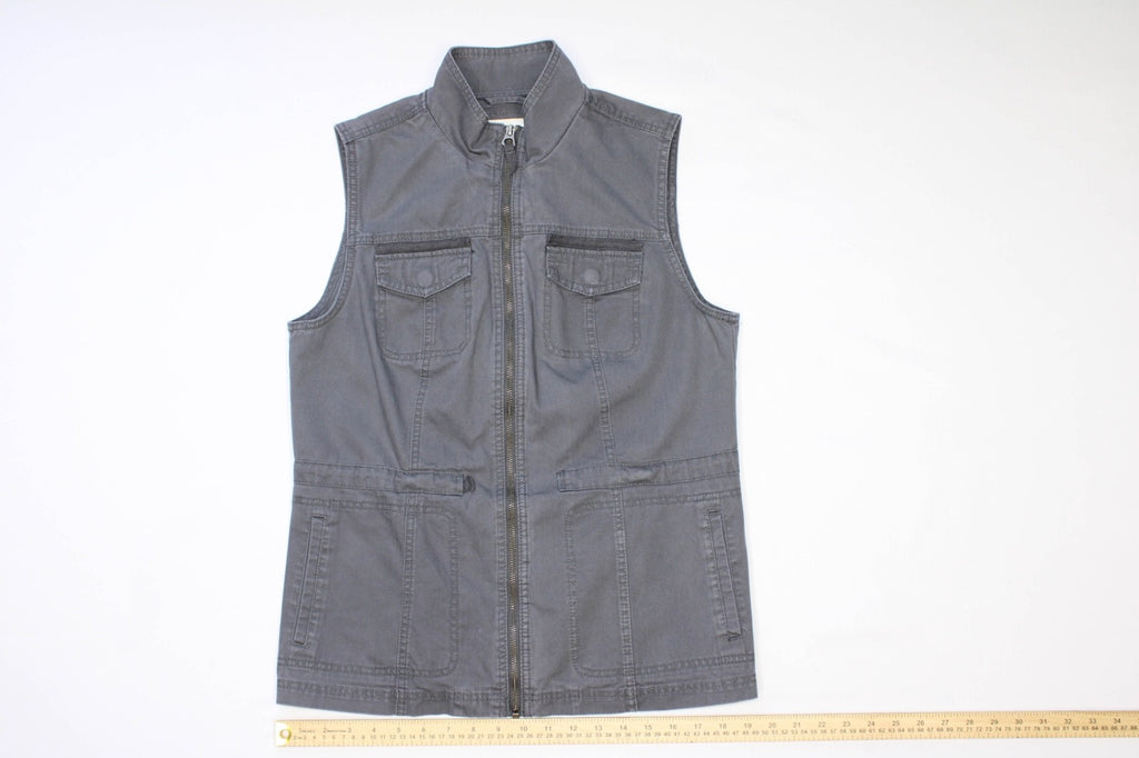 A New Day Women's Medium Dark Grey Canvas Utility Vest Safari Jacket Full Zip