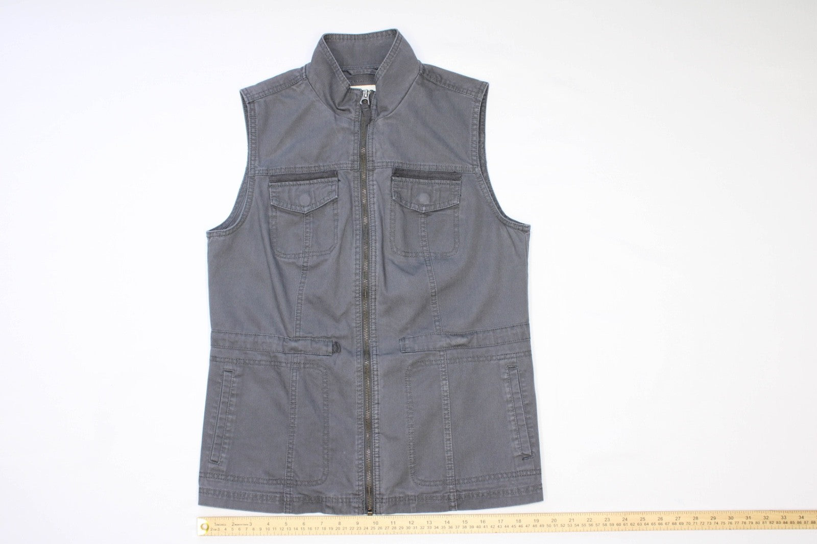 A New Day Women's Medium Dark Grey Canvas Utility Vest Safari Jacket Full Zip