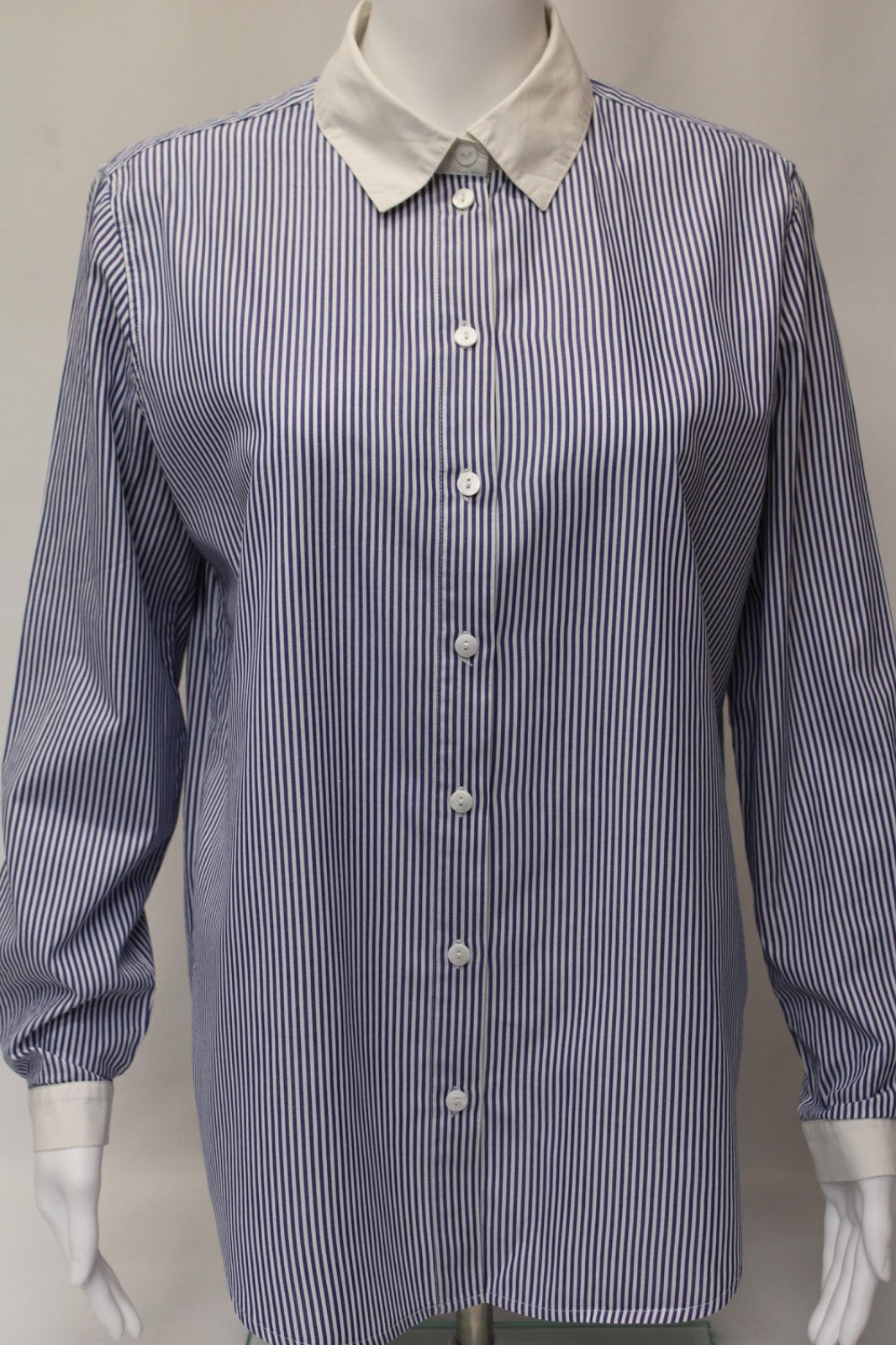 Alec Les Filles Casual Striped Full Button Down LS Blouse Top Women's Sz Small