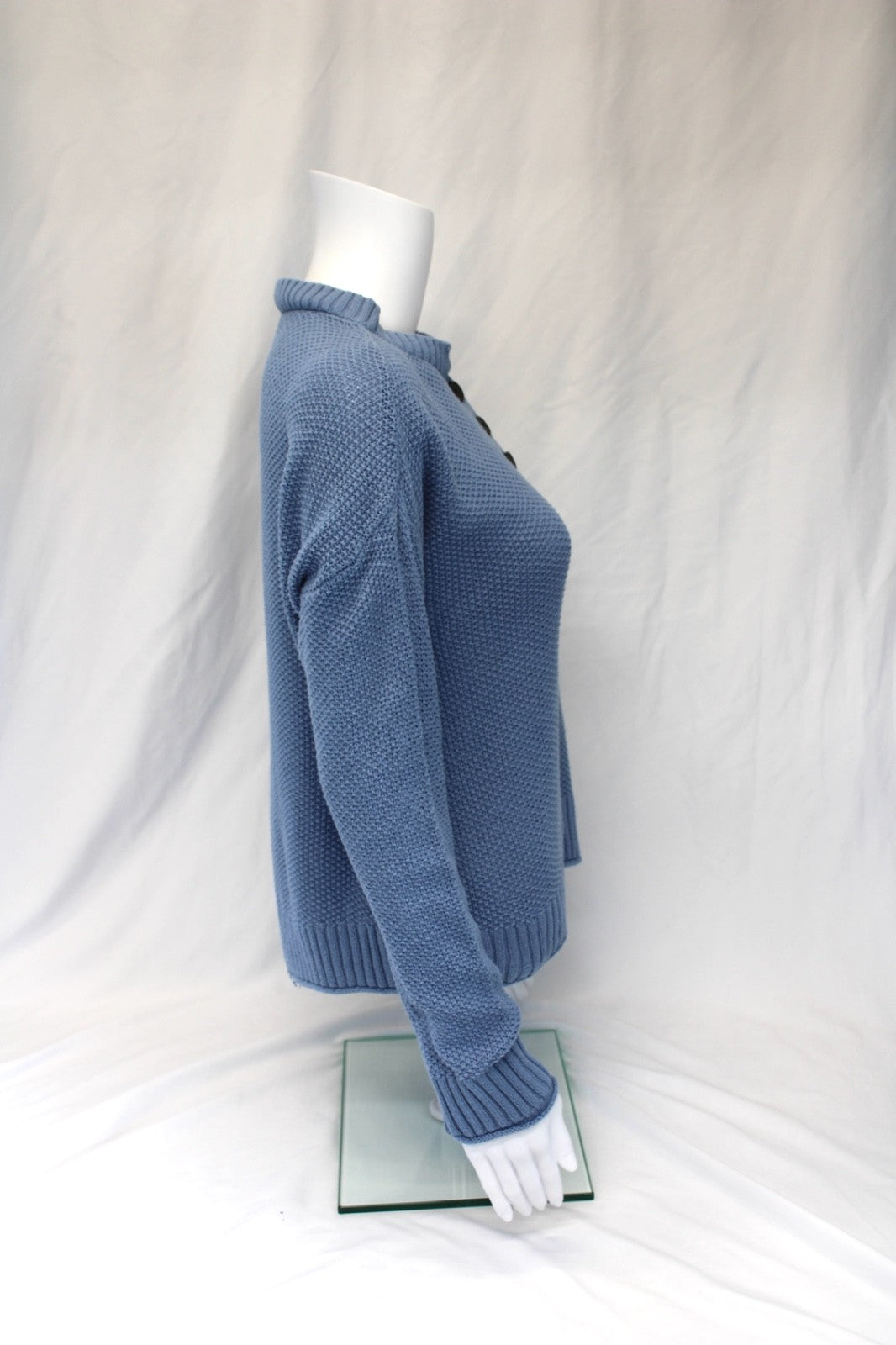 American Eagle Quarter Button Henley Waffle Knit Sweater Blue Women's Size Small