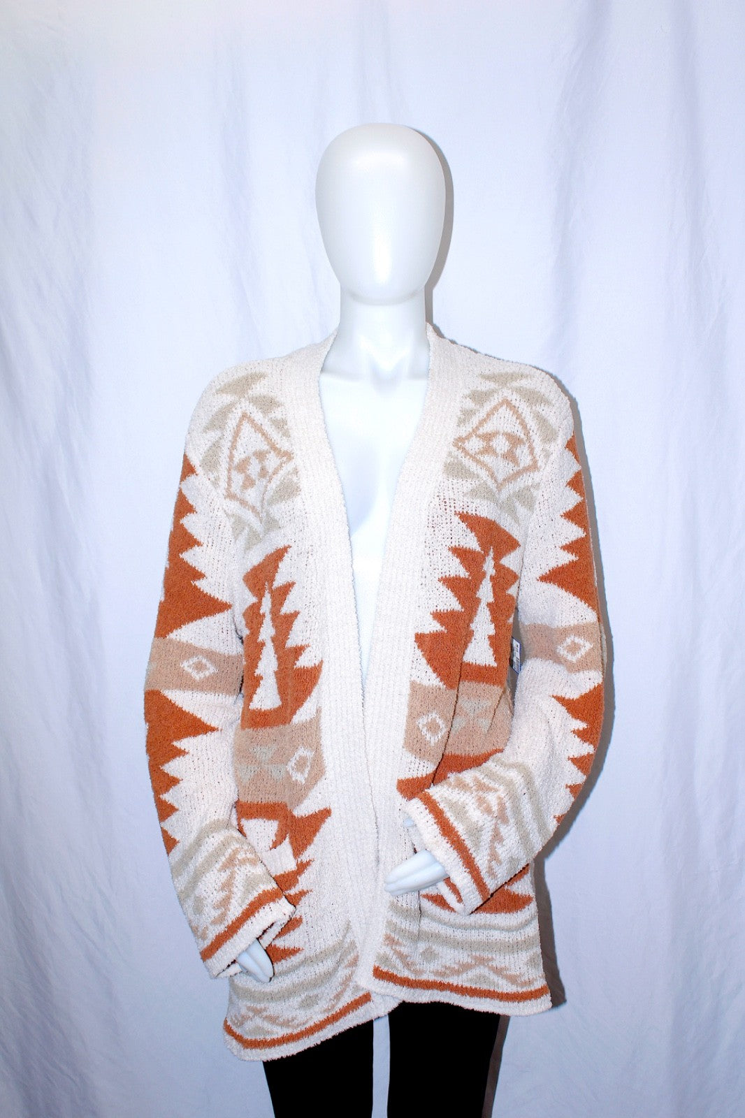 Alter'd State Aztec Print Sherpa Open Front Long Cardigan Women's Size Medium