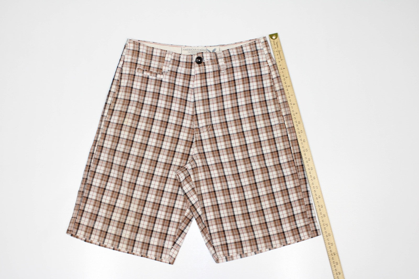 American Eagle Outfitters Men's Size 28 Plaid Shorts Brown White Black Vintage