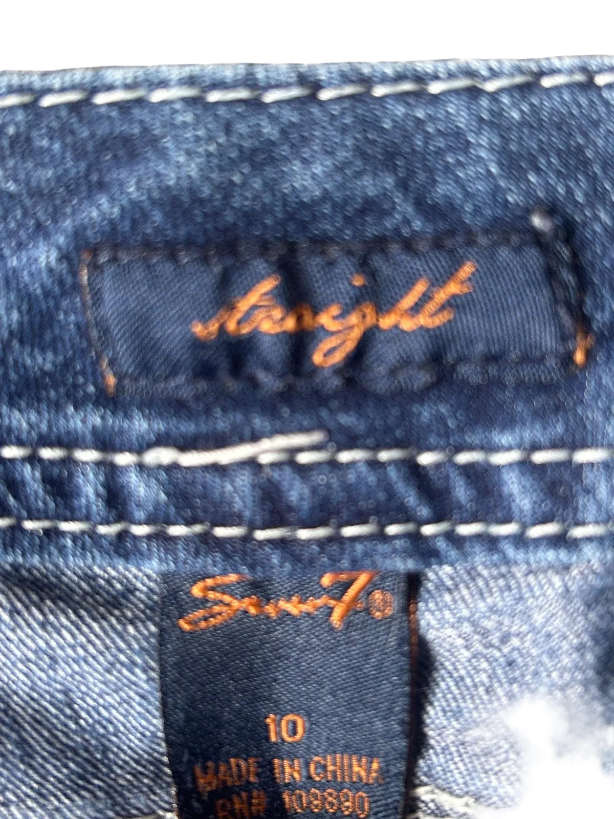 7Seven Straight Denim Jeans Sequenced Pocket Gemstone Dark Wash 10