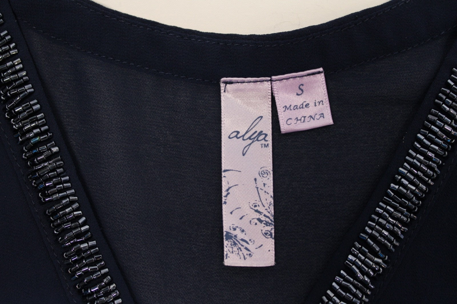 ALYA Long Sleeve Sheer Sequin Trim Flare Sleeve High-Low Top Sz Small Blue