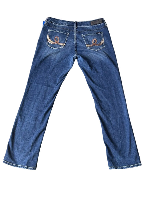 7Seven Straight Denim Jeans Sequenced Pocket Gemstone Dark Wash 10