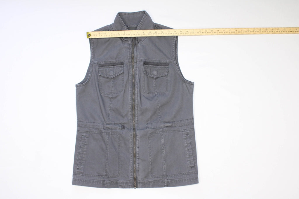 A New Day Women's Medium Dark Grey Canvas Utility Vest Safari Jacket Full Zip