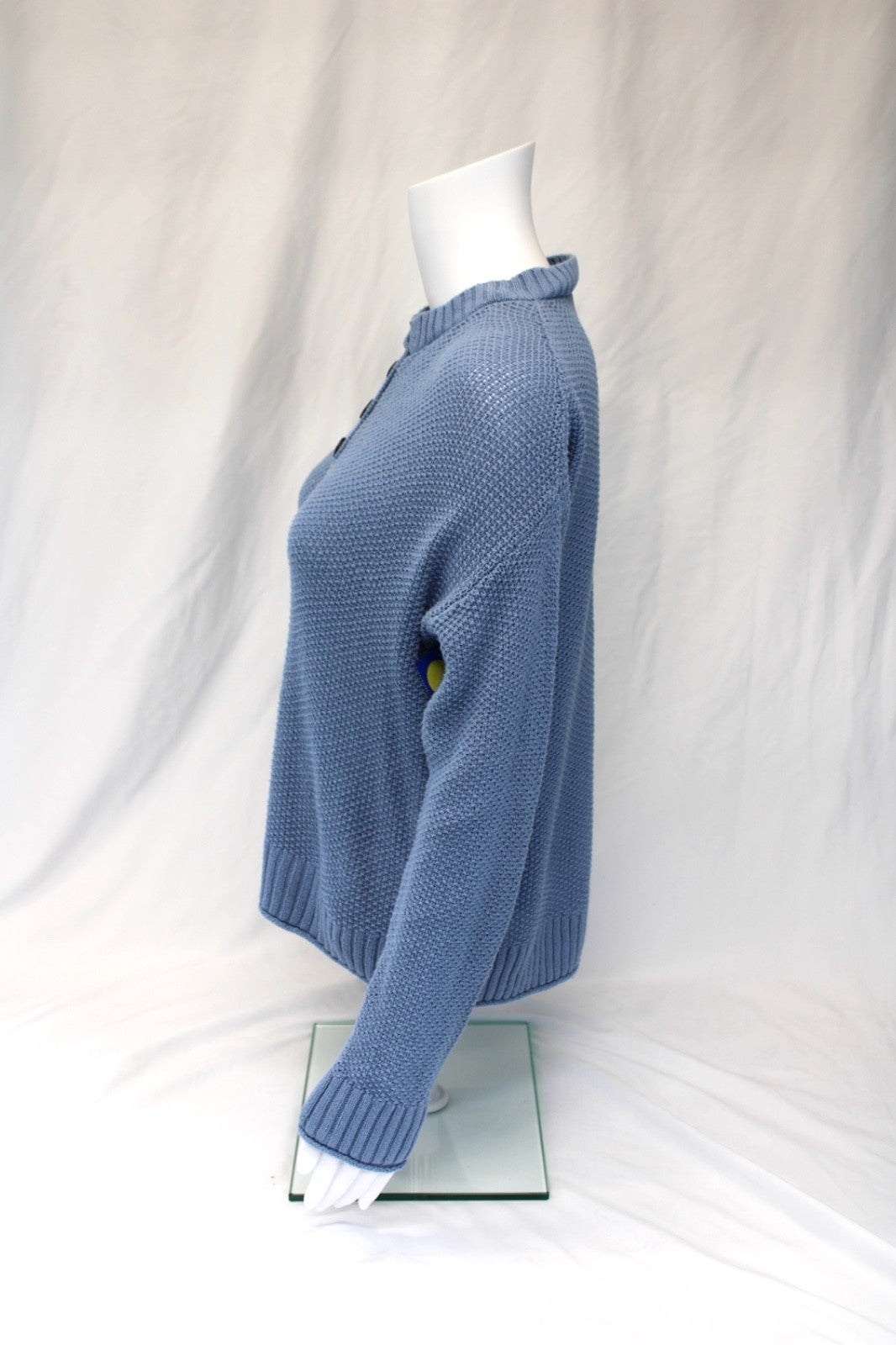 American Eagle Quarter Button Henley Waffle Knit Sweater Blue Women's Size Small