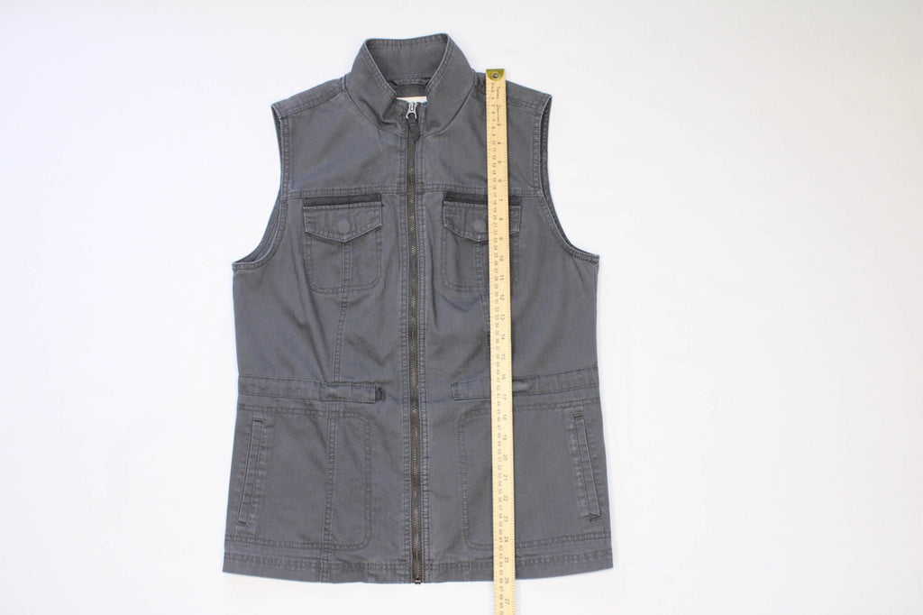 A New Day Women's Medium Dark Grey Canvas Utility Vest Safari Jacket Full Zip