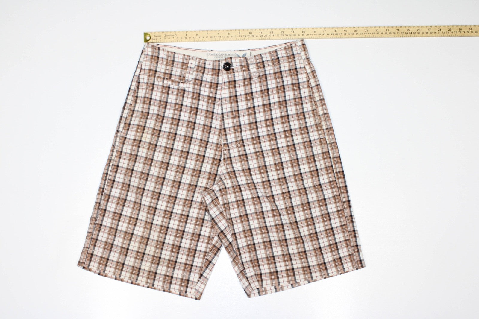 American Eagle Outfitters Men's Size 28 Plaid Shorts Brown White Black Vintage