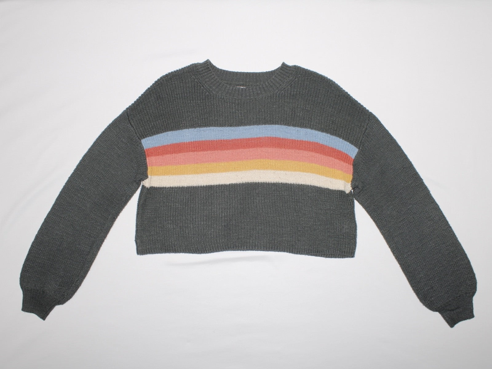 American Eagle Outfitters Rainbow Striped Cropped Crewneck Sweater W Medium