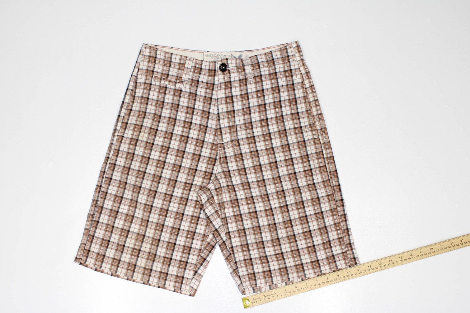 American Eagle Outfitters Men's Size 28 Plaid Shorts Brown White Black Vintage