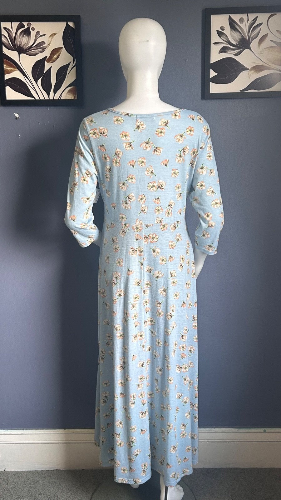 Alphratti 3/4 Sleeve Floral Print Wrap Front Maxi Dress XL