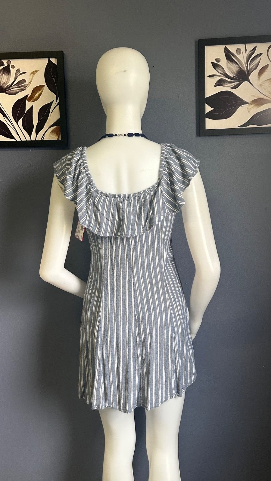 American Eagle Striped Off The Shoulder Dress Button Front Ruffle Size Medium