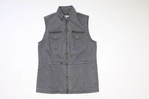 A New Day Women's Medium Dark Grey Canvas Utility Vest Safari Jacket Full Zip