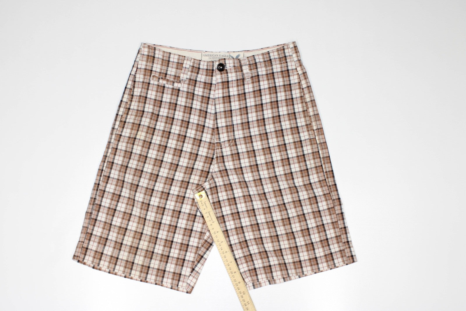 American Eagle Outfitters Men's Size 28 Plaid Shorts Brown White Black Vintage